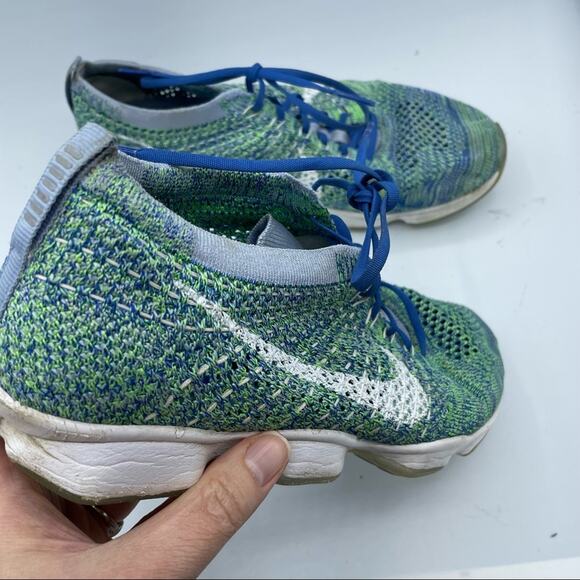 Nike Blue & Green Flyknit Zoom Running Shoes Sneakers Womens 8.5 Athletic Sporty - Picture 2 of 13